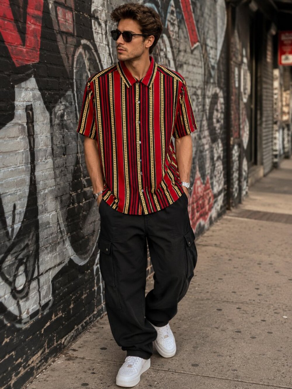 DRILL CLOTHING CO. Men's Short Slve Button-Up Stretch Red w/Stripes Shirt NWT L